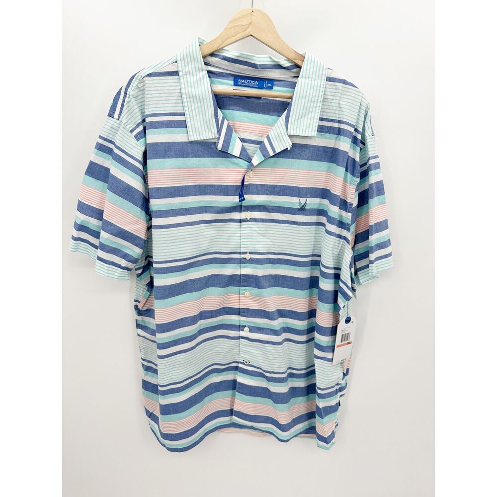 Nautica Blue Sail Aqua Sky Striped Button Down Shirt Mens 3XL W92120 NEW